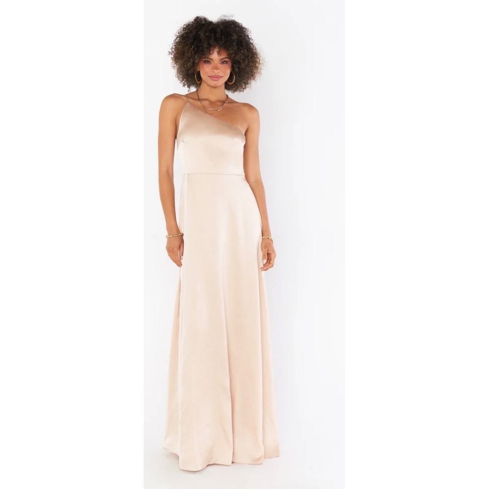 Show Me Your Mumu Shannon One Shoulder Dress Champagne Luxe Satin Maxi Small